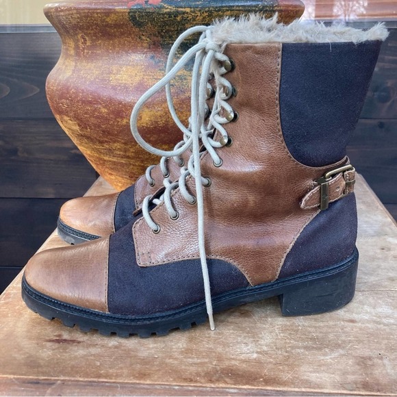 7 For All Mankind Gerard warm work boot moto faux fur lined lace-up size 10 B - Picture 1 of 15